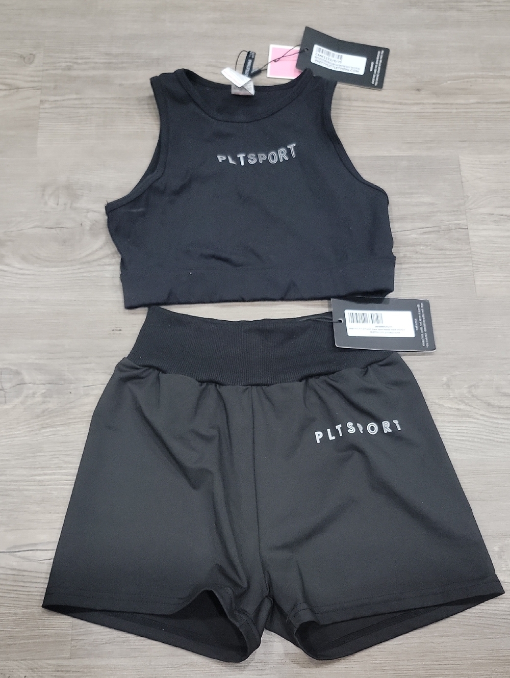 PLTSPORT Black Crop Tank & Athletic Shorts Set